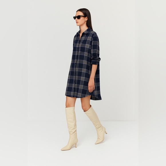 OAK + FORT Black and White Checkered Flannel Shirt Dress - Picture 6 of 6